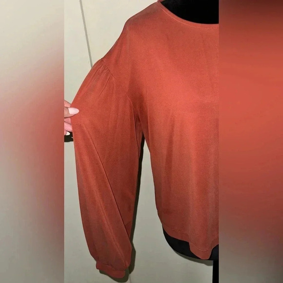 Madewell Sandwashed Gathered Balloon Sleeve Rusty Torch Color Blouse - Picture 3 of 6